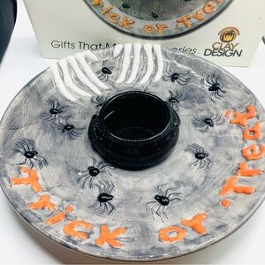 Vintage Creepy Hand Halloween 13” Chip n Dip By Clay Design